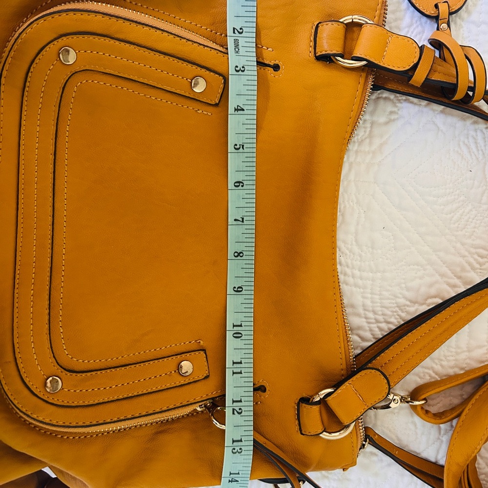 GUC - Jessica Simpson Mustard Yellow Leather Tote with Branded Charm - Picture 13 of 15